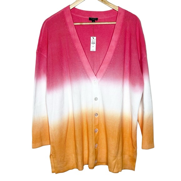 Talbots Ombre Cardigan Pink White Orange Womens Size 2X Ribbed Tie Dye Colorful - Picture 1 of 5